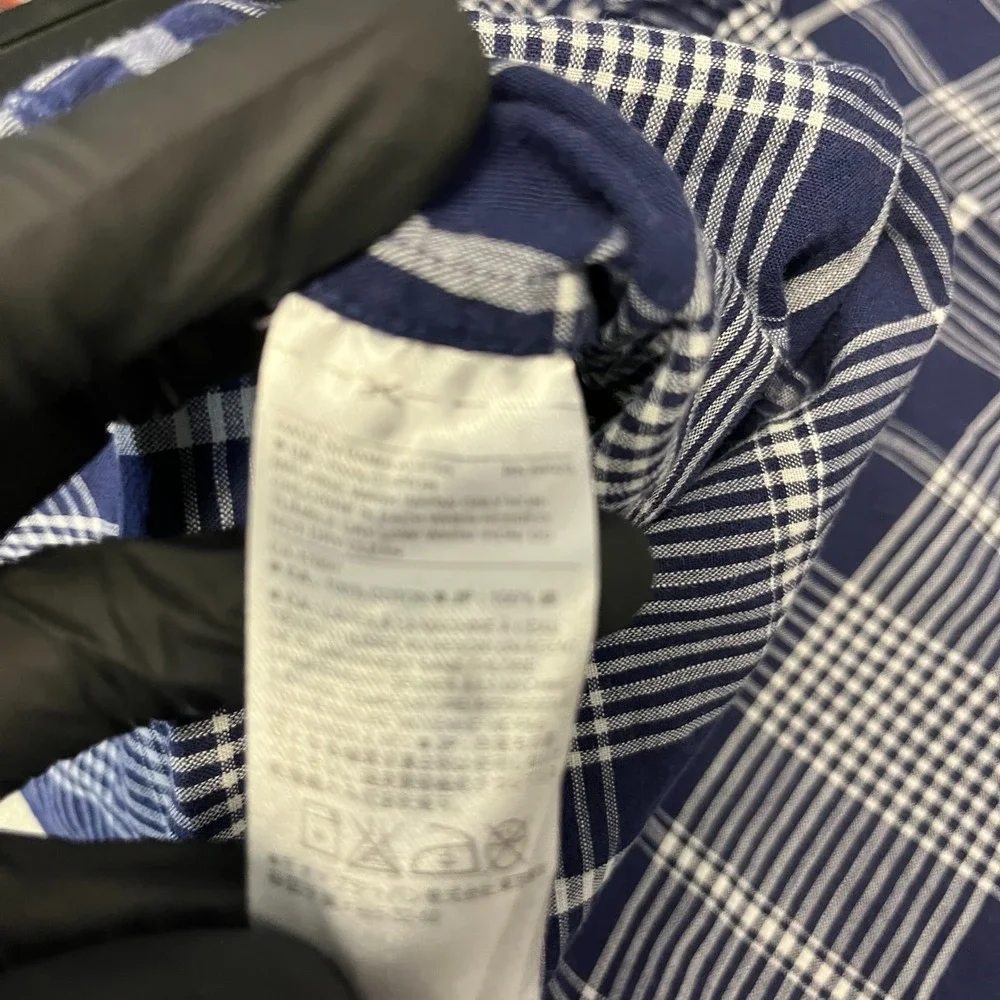 Banana Republic Button Up Short Sleeve Shirt Men Blue White Plaid Slim Fit Large